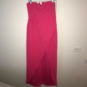 Hot pink strapless dress with leg slit